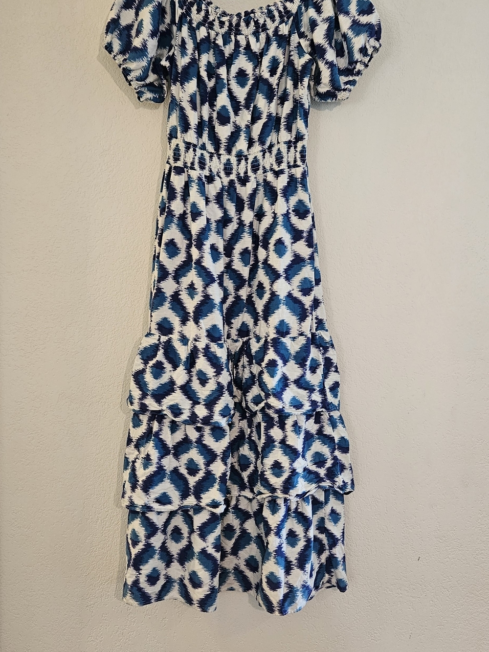 Knox Rose Blue Ikat Tiered Maxi Dress